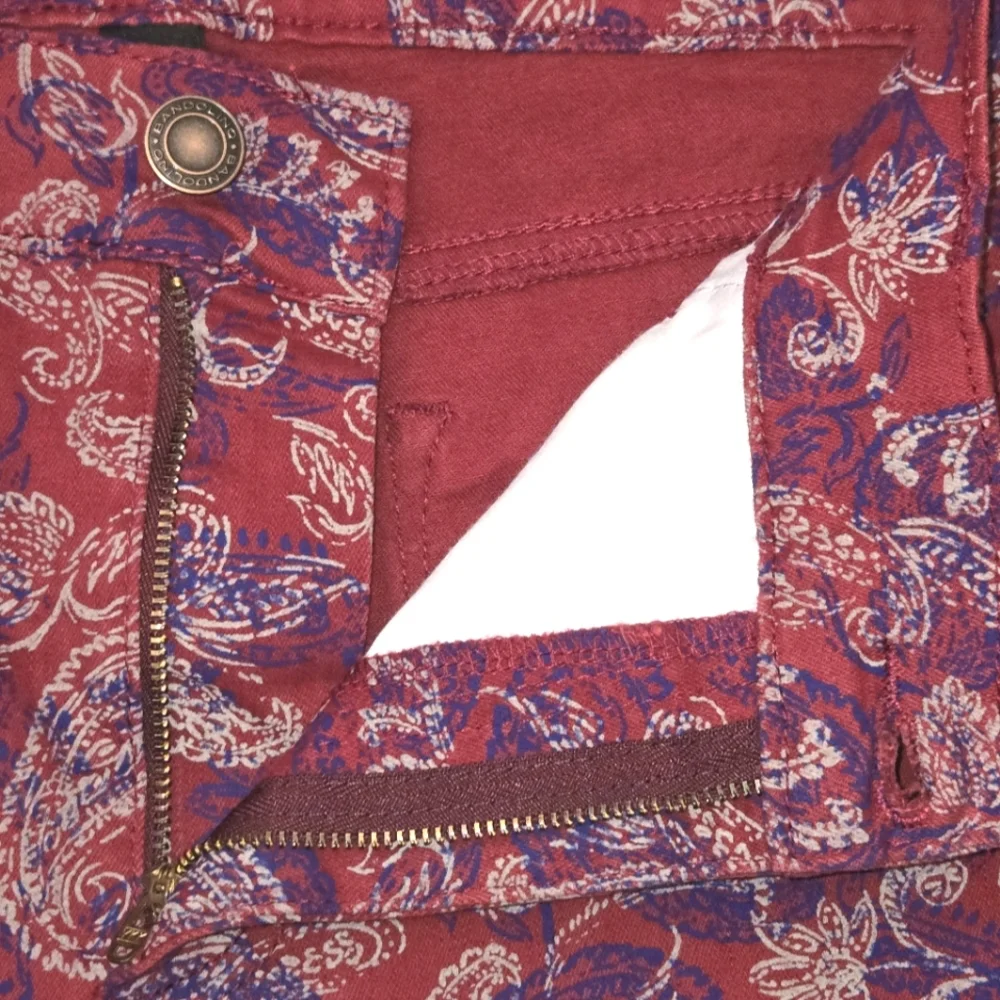 Bandolino Mandie Red Paisley‎ Corduroy High Rise Straight Leg Pants Plus Size 14